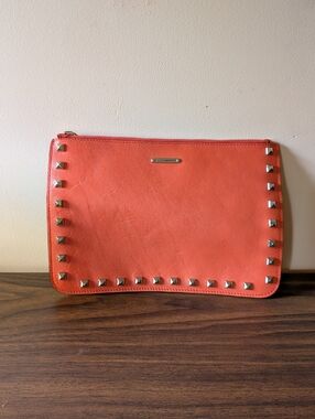 Rebecca Minkoff Orange Studded Leather Wristlet Clutch